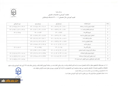 تقویم آموزش سال تحصیلی 1401-1400 و لیست دروس ترم مهر گروه علوم تربیتی و زیست شناسی 